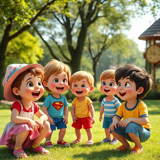 Imagen de los personajes del programa infantil 'Aventuras en el Parque', jugando y riendo en un parque.